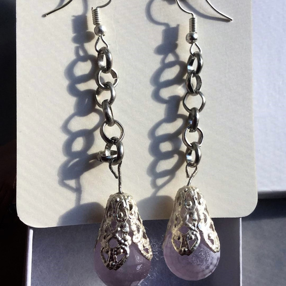 SilverPlated Elegant FrostedPurple Dangle Earrings - Picture 3 of 6